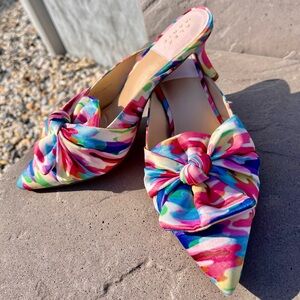 Alexa Marie Colorful Bow Kitten Heel Mules Size 8M - Like New